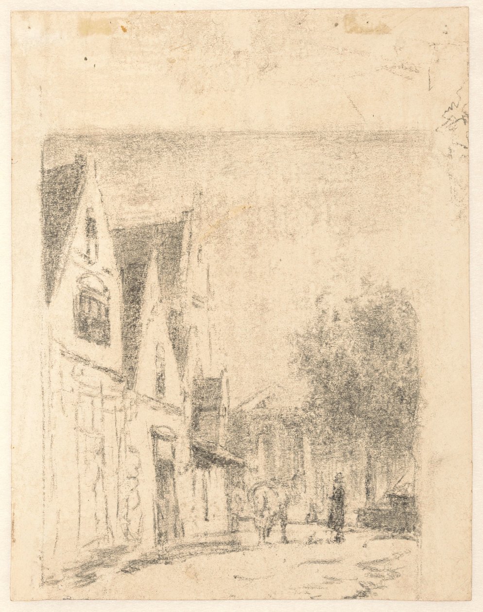 View of a Street with a Horse and a Man by Cornelis Springer