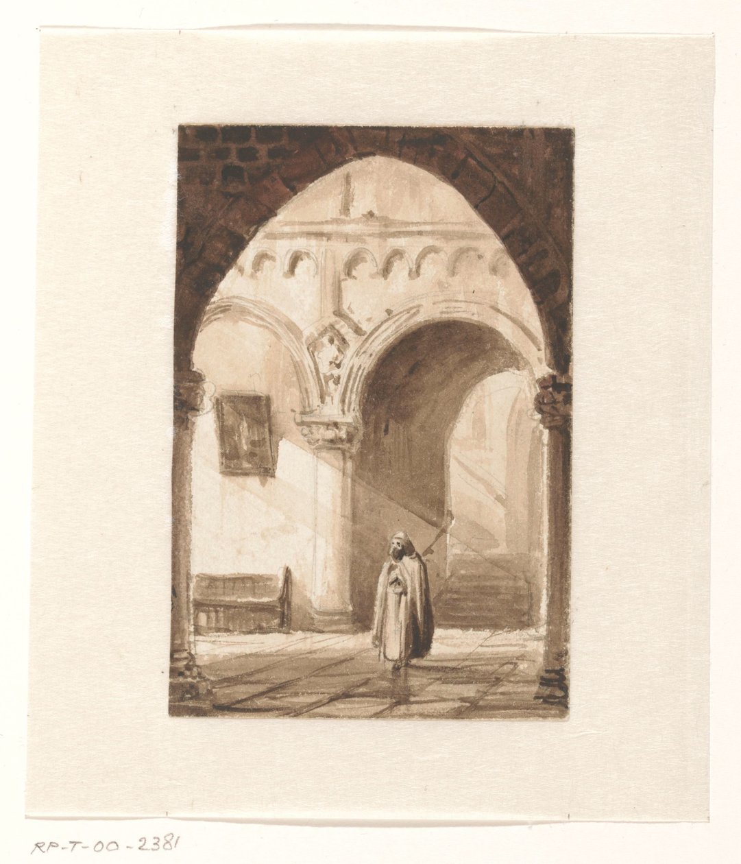 Interior of a Church with a Monk by Cornelis Springer