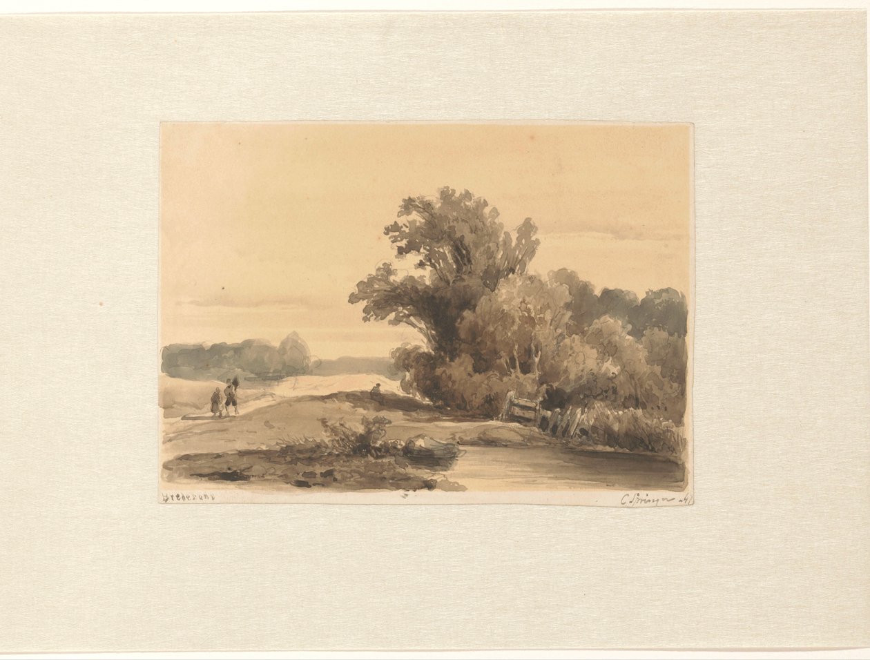 Landscape near Brederode with Walkers on a Path by Cornelis Springer