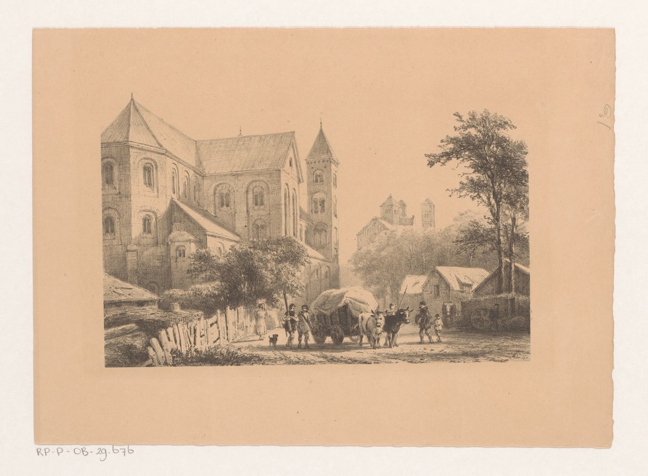 Cattle with Wagon in Front of Eleventh-Century Church by Cornelis Springer