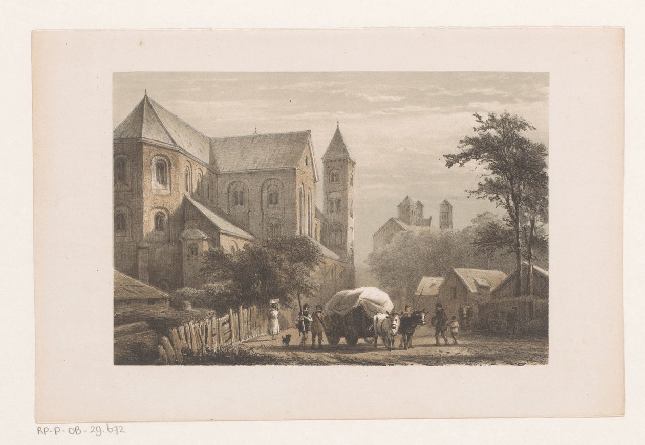 Cattle with Cart in Front of Eleventh-Century Church by Cornelis Springer