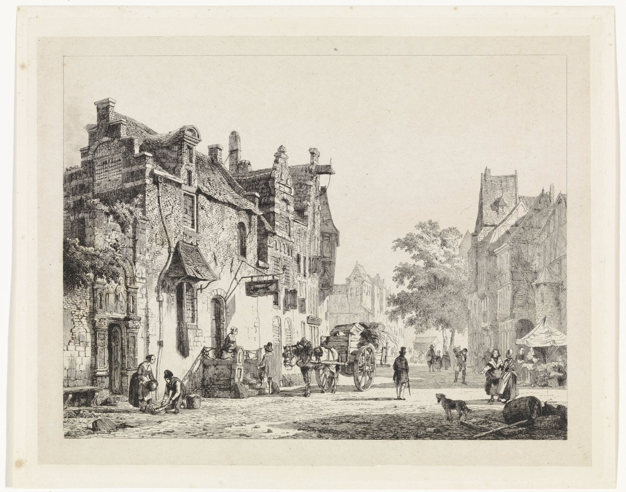 Cityscape with Horse Cart by Cornelis Springer