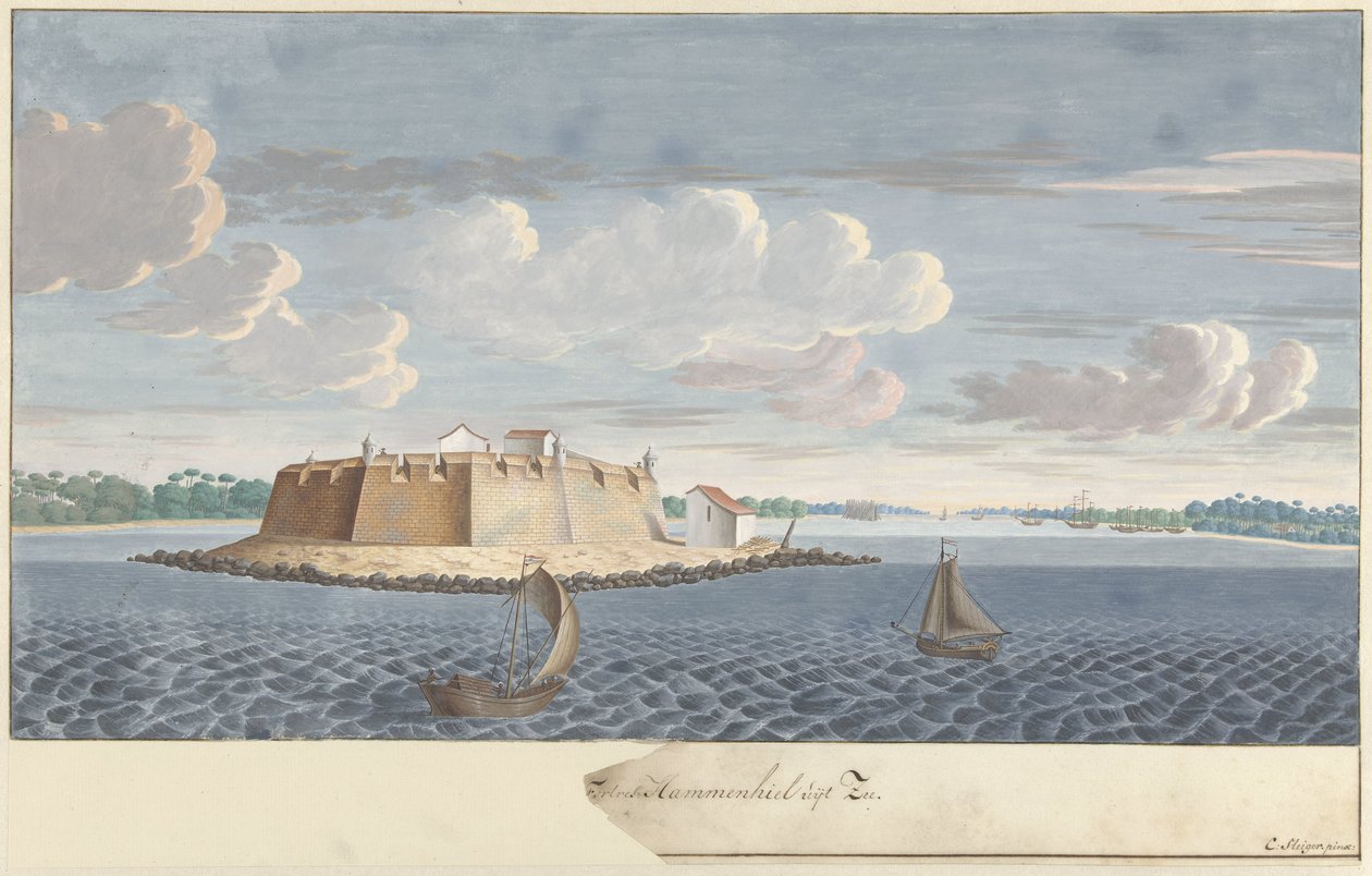 Fort Hammenhiel in Ceylon, Seen from the Sea by Cornelis Steiger