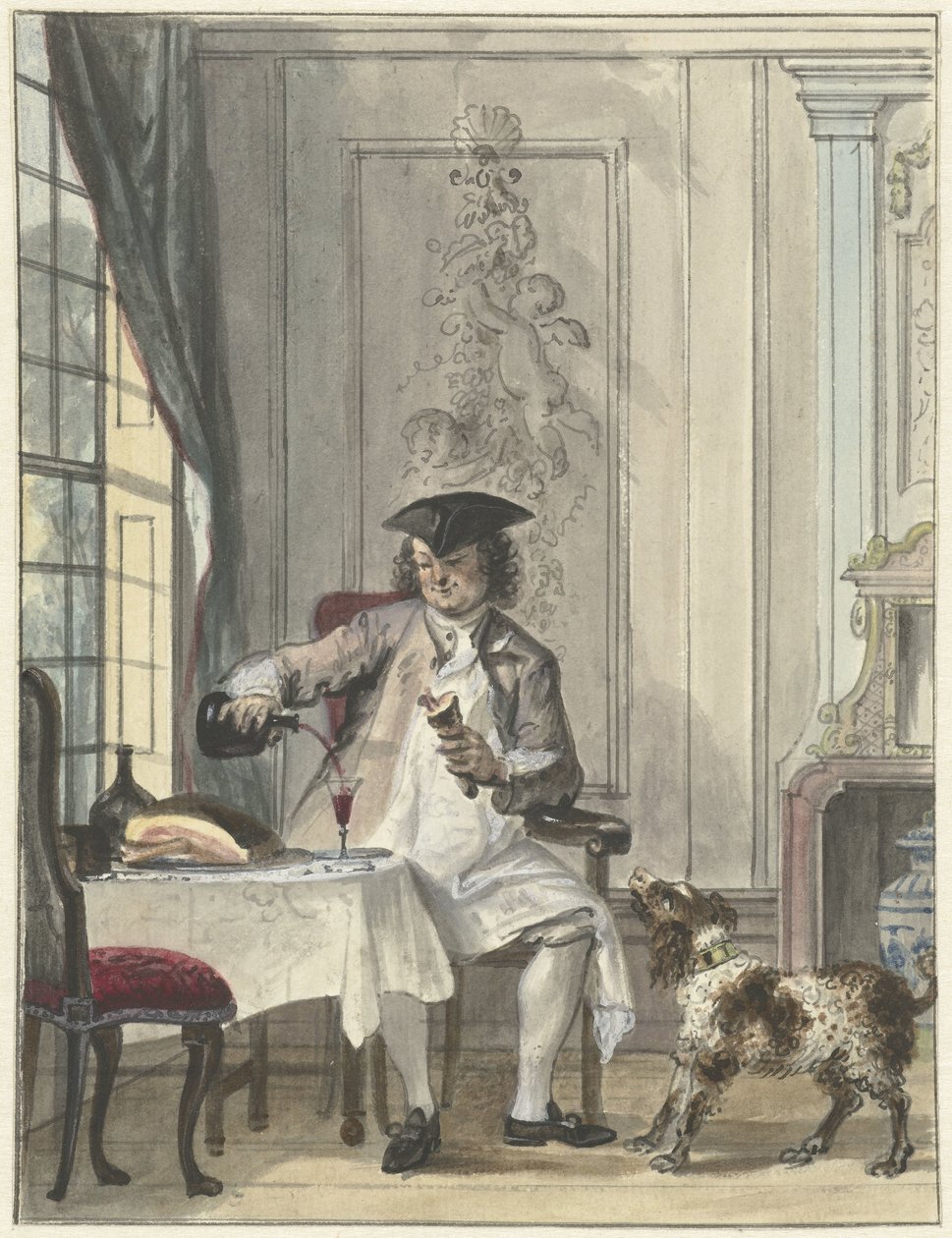 Man Dining with a Glass of Wine and a Bone by Cornelis Troost