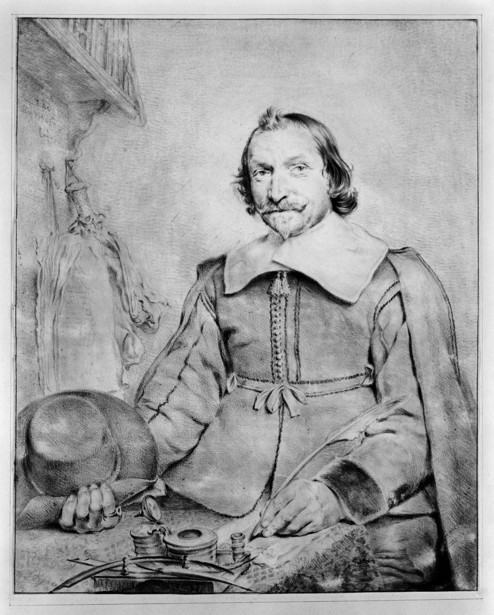 Half-Figure Portrait of a Bearded Man Sitting at a Table by Cornelis Visscher