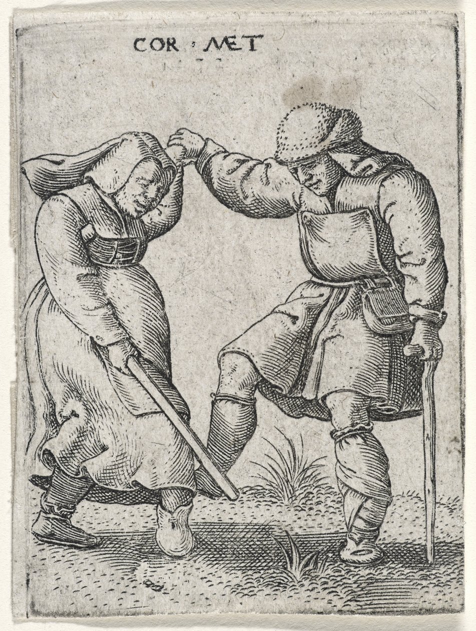 A Man with a Bandaged Foot Dancing with a Woman, 1572 by Cornelis after Massys