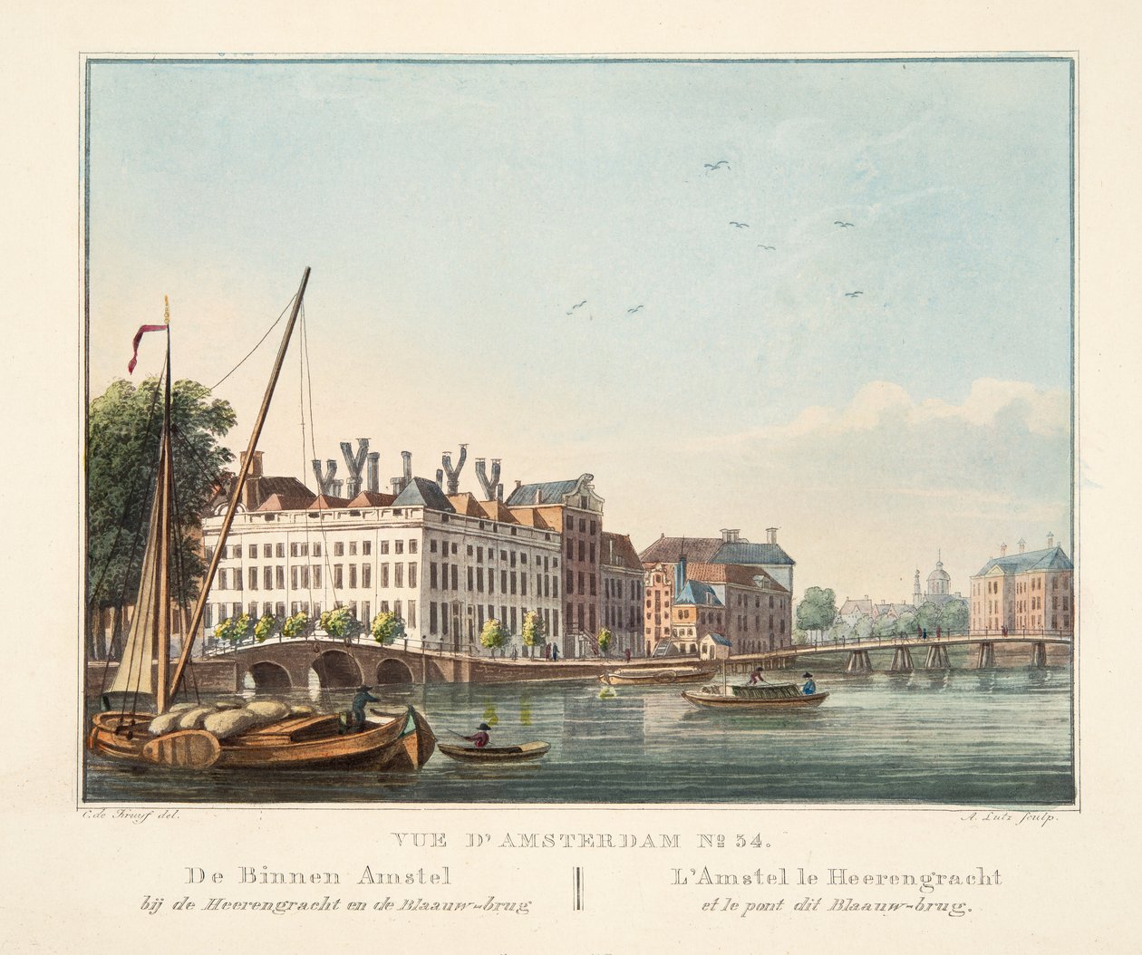View of Amsterdam No.34. De Binnen Amstel bij de heerengracht en de Blaauw-brug by Cornelis de Kruyff
