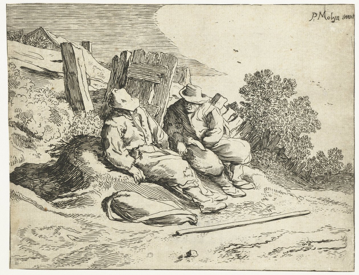 Peasants by the Side of the Road (Four Landscapes series) by Cornelis van Kittensteyn (attributed to)