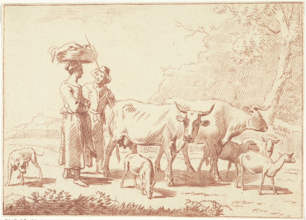 Shepherd and a Woman with Cows and Sheep by Cornelis van Noorde