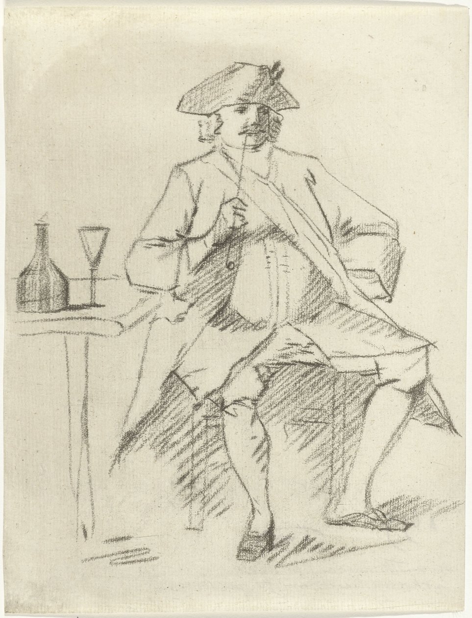 Man with a Pipe Sitting by a Table by Cornelis van Noorde