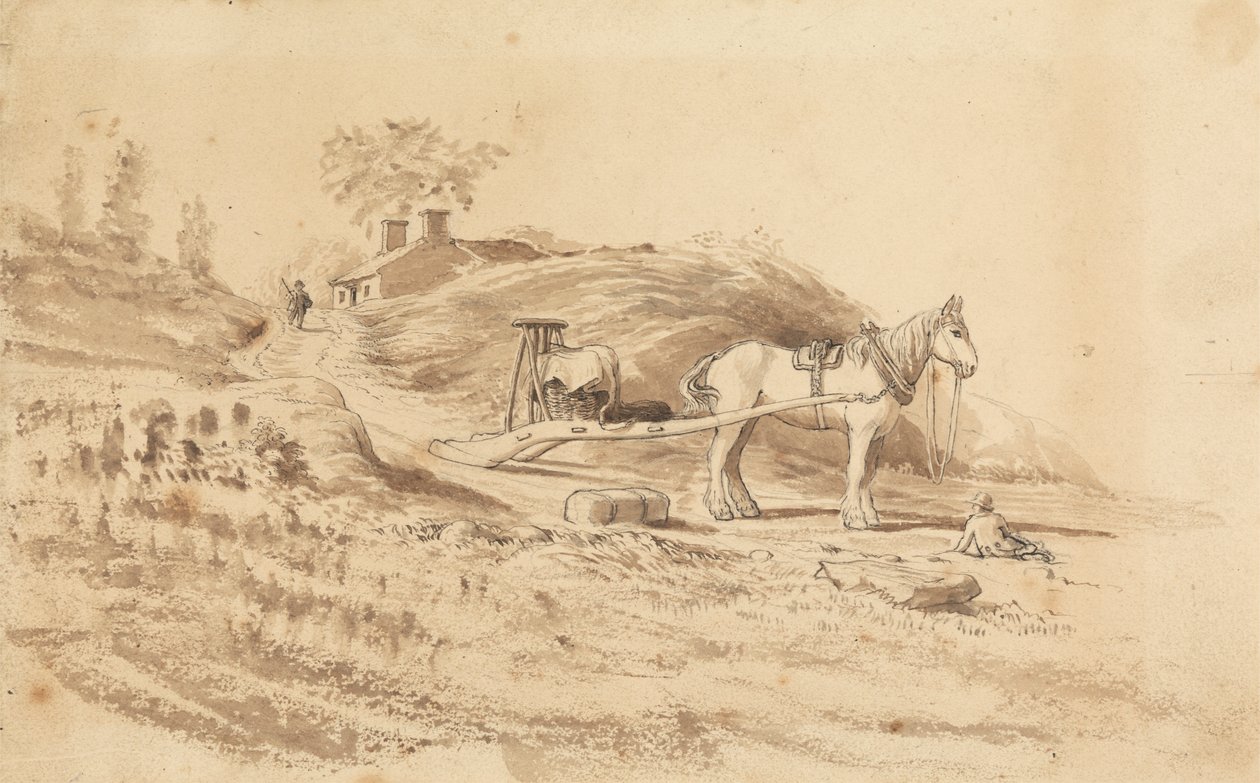 A Horse pulling a Drag by Cornelius Varley