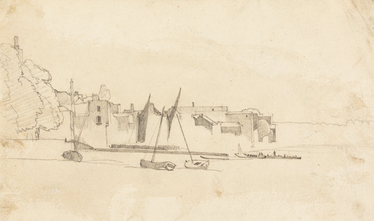 Small Boats in Harbor by Cornelius Varley