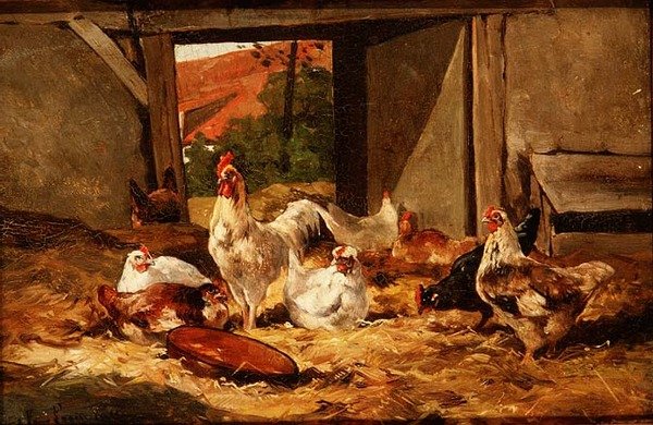 Chickens in a Barn by Cornelius van Leeputten