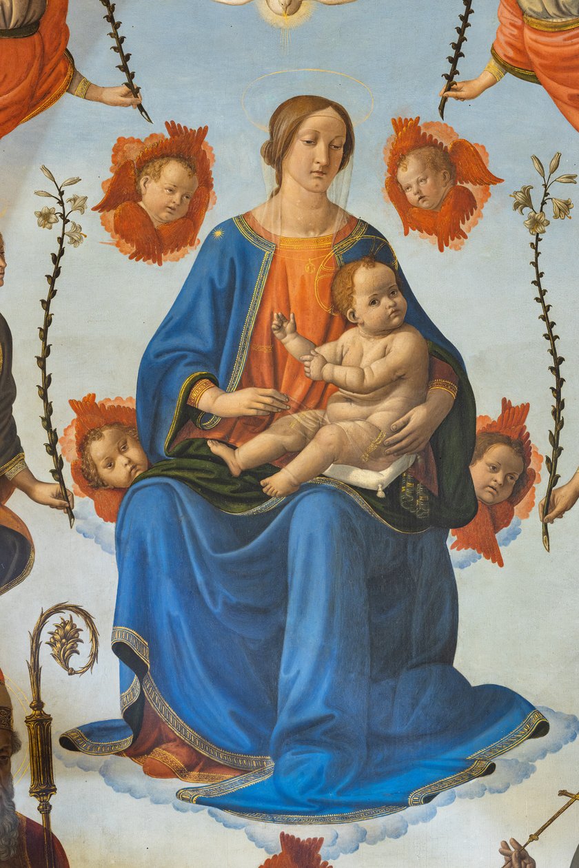 Madonna with Child in Glory, Saint Ambrose, Saint Francis of Assisi, God the Father and Angels (detail) by Cosimo Rosselli