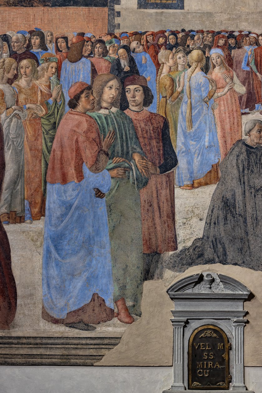 The Group of Neoplatonic Humanists (from the left, Marsilio Ficino, Giovanni Pico della Mirandola and Agnolo Poliziano): (detail) by Cosimo Rosselli