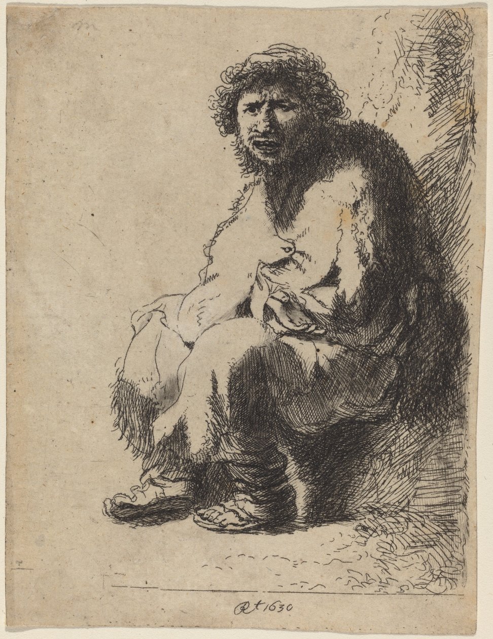 Beggar Seated on a Bank by Costantino Cumano after Rembrandt van Rijn