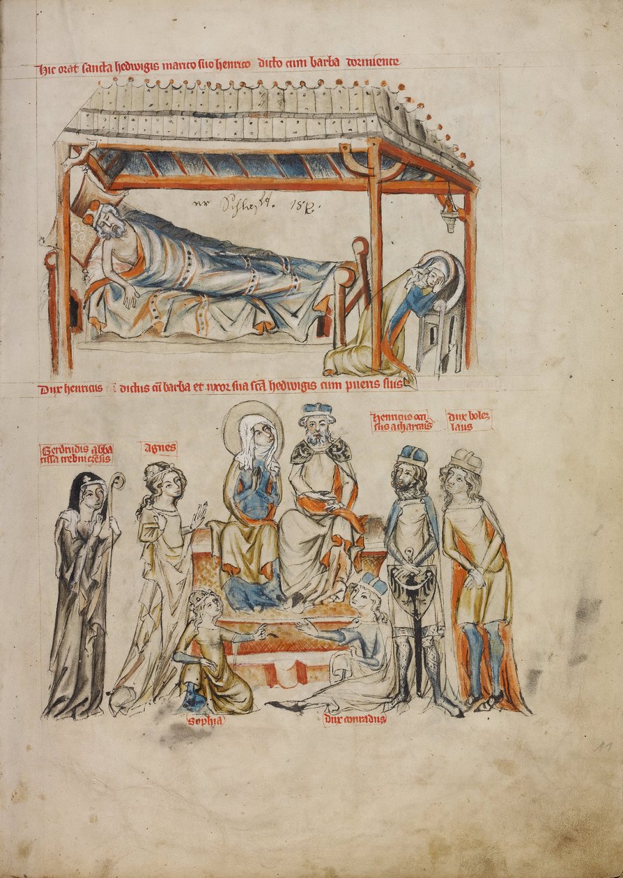 Heinrich Sleeping and Hedwig Praying. Heinrich and Hedwig with Their Children by Court workshop of Duke Ludwig I