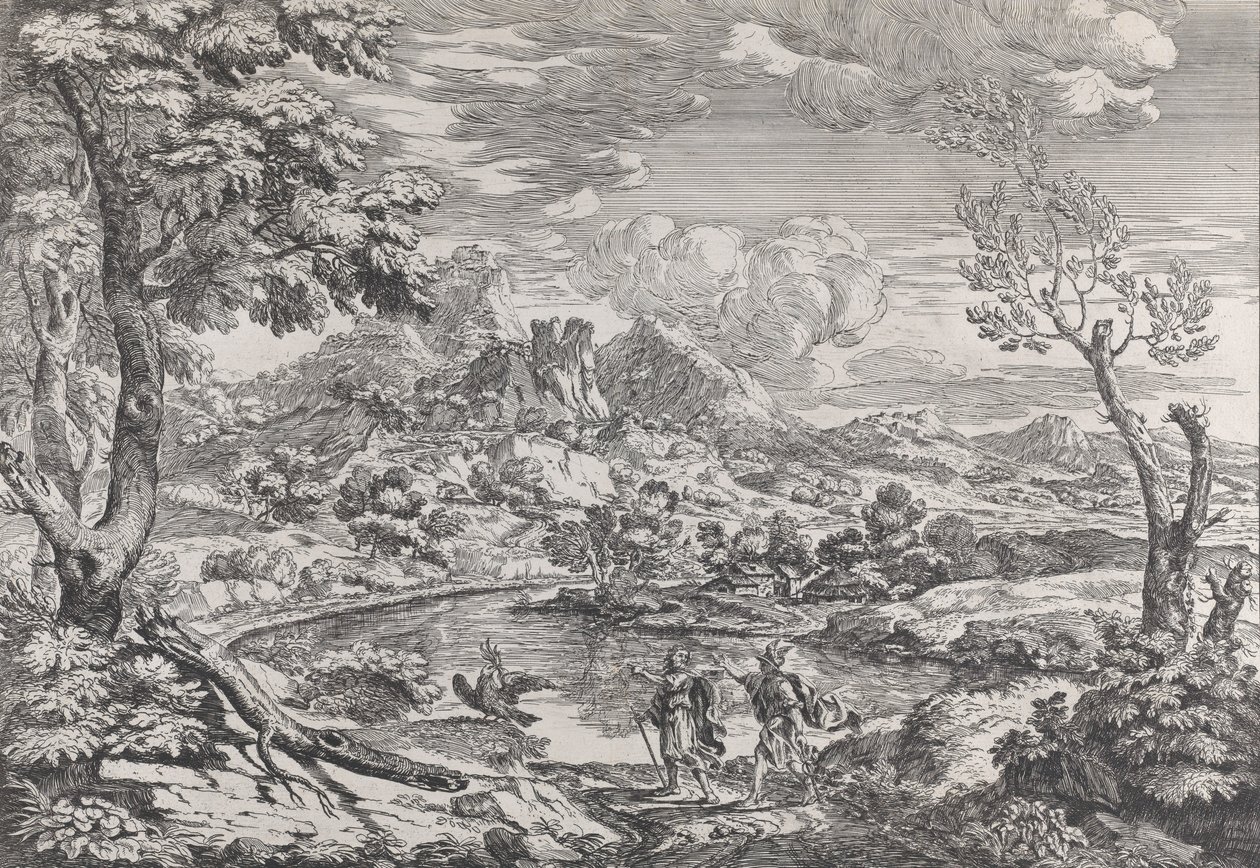 Landscape with a man showing Mercury the eagle of Jupiter by Crescenzio Onofri