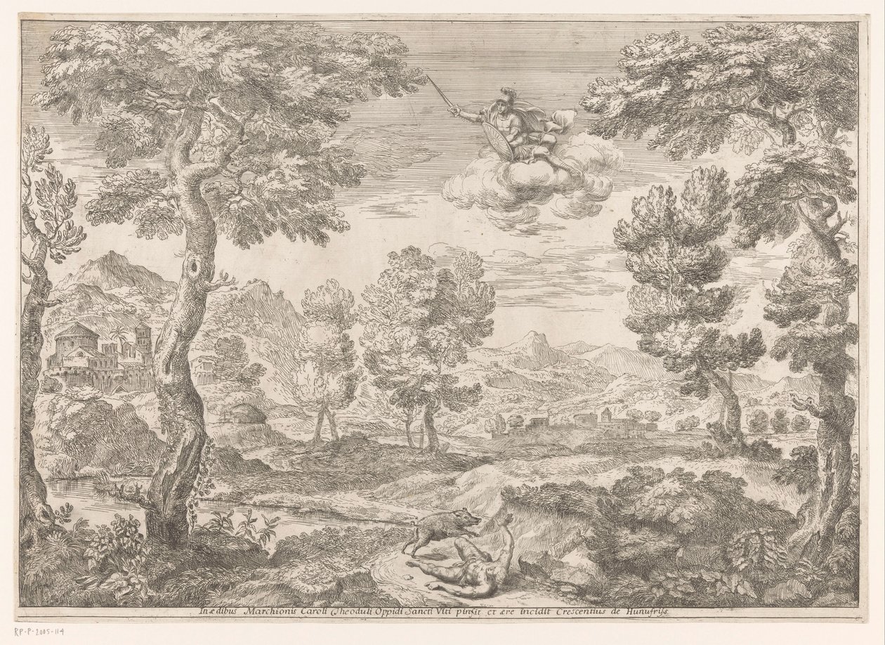 Adonis Attacked by a Wild Boar (Landscapes after Paintings in the Palazzo Theodoli in San Vito Romano) by Crescenzio Onofrij