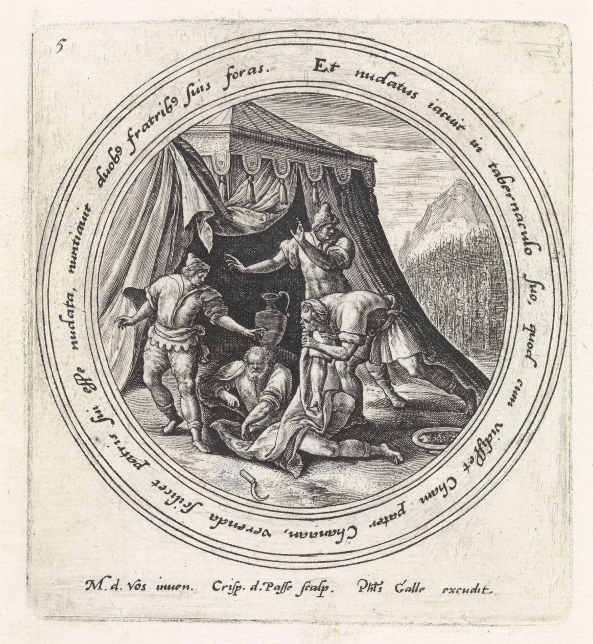 Drunkenness of Noah (History of Noah series) by Crispijn van de Passe (I)