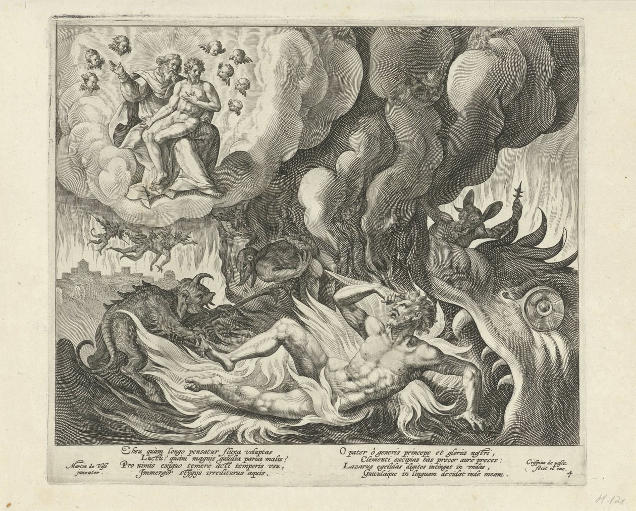 Lazarus in Heaven and the Rich Man in Hell (Parable of the Rich Man and Poor Lazarus) by Crispijn van de Passe (I)