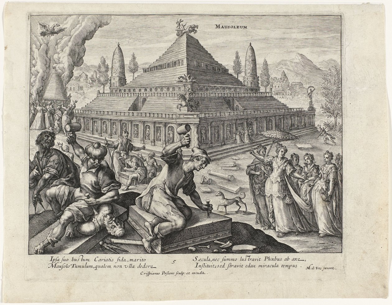 Mausoleum of Halicarnassus (series title: The Seven Wonders of the World) by Crispijn van de Passe (I)