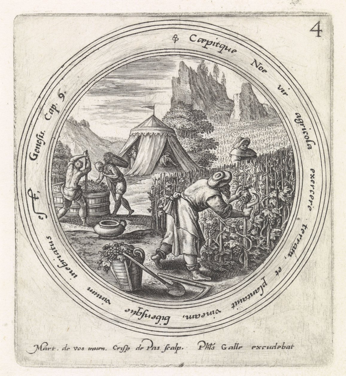 Noah Plants a Vineyard History of Noah (series title) by Crispijn van de Passe (I)