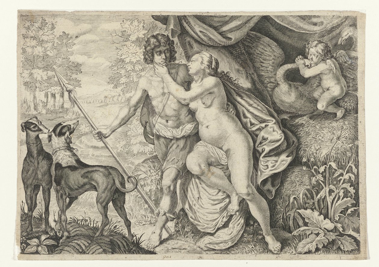 Venus and Adonis (Metamorphoses of Ovid) by Crispijn van de Passe (II) (attributed to)