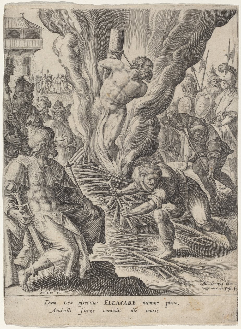 Eleazar Burned by Antiochus by Crispijn van de Passe I after Maarten de Vos