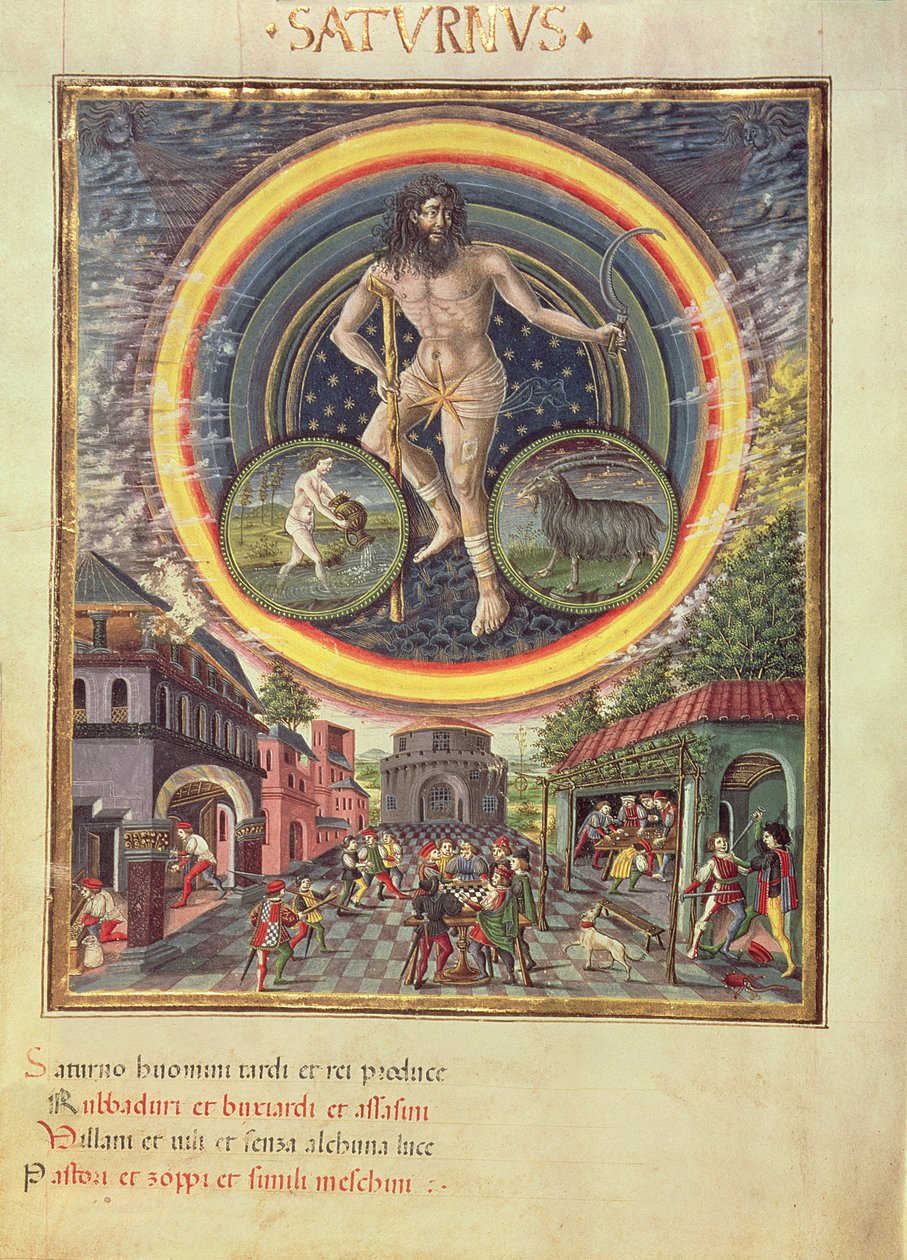 Saturn with the Zodiac signs of Aquarius and Capricorn, from 