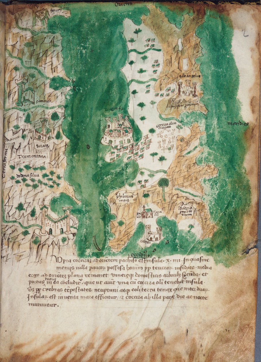 Chart of Corfu and Adjacent Mainland, c.1420 by Cristoforo Buondelmonti