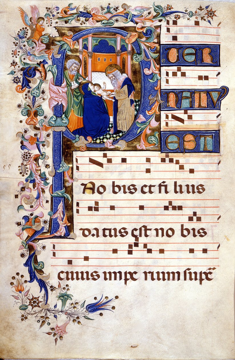 The circumcision of Christ in a lettrine P. Partition (Choral) of the 15th century by Cristoforo Cortese by Cristoforo Cortese