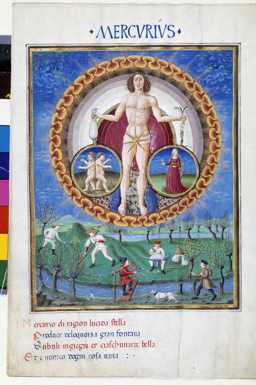Mercury with Signs of the Zodiac of the Virgin and the Gemels. Downstairs, Peasants Working in the Fields. Miniature Made by Cristoforo de Predis - in 