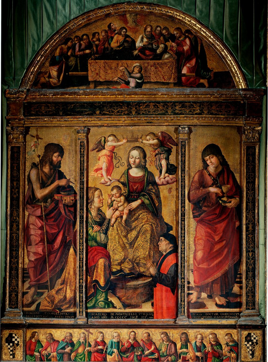 Triptych of the Mystical Marriage of St. Catherine, Surrounded by Saints John the Baptist and Saint John the Evangelist by Cristoforo Scacco
