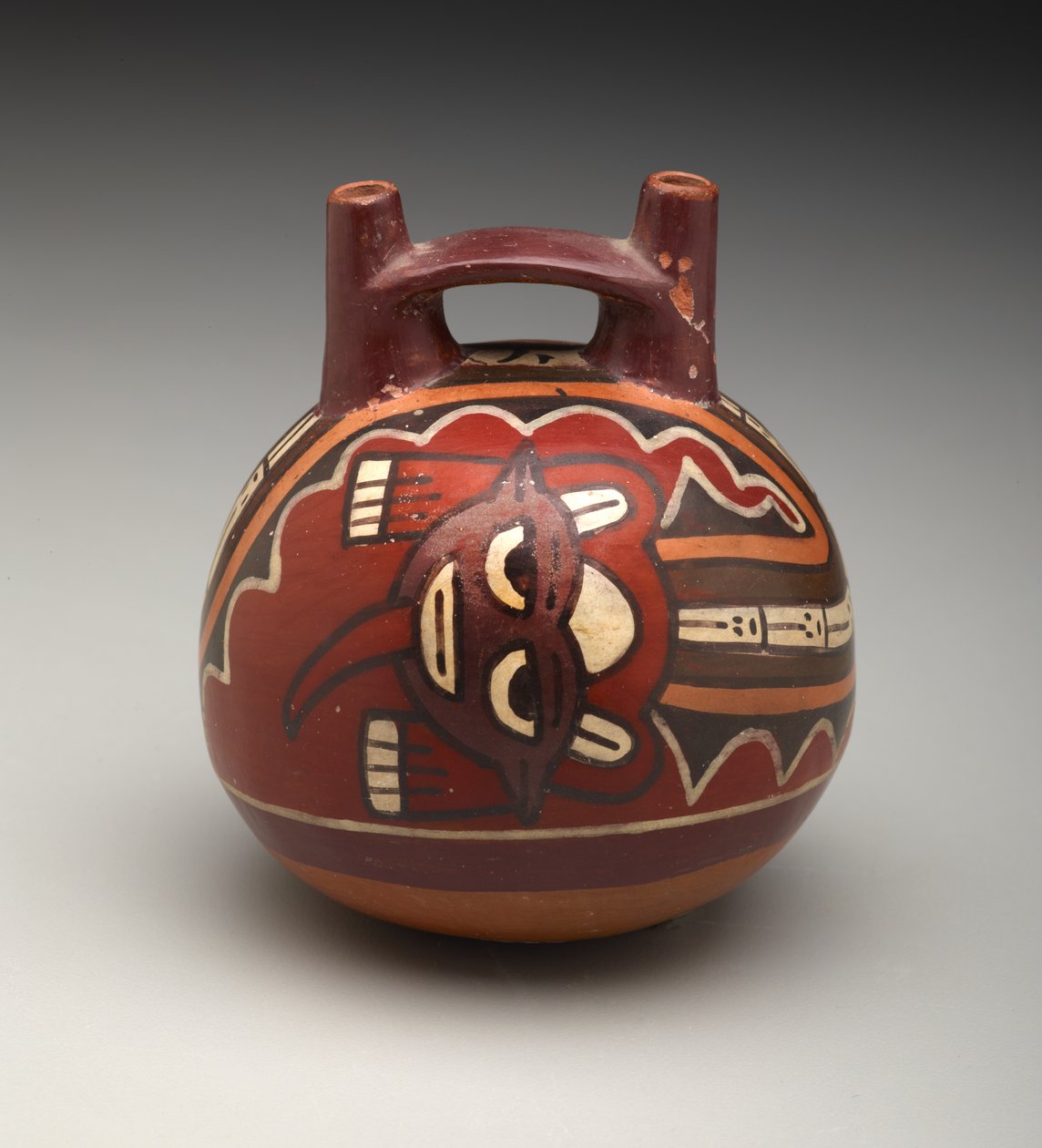Double-Spout Bottle: Deity with Feline Head by Culture Nazca