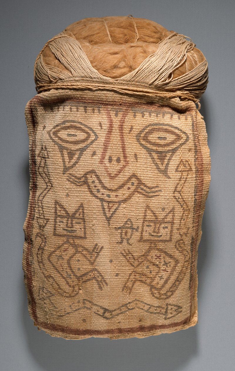 False head for burial bundle or mummy mask, 200-100 B.C. by Culture Paracas