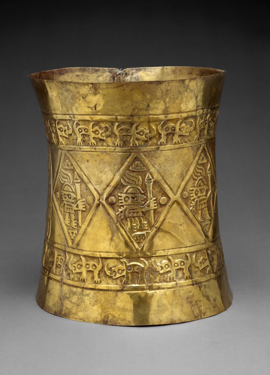 Crown Depicting Rulers or Gods Holding Ceremonial Staffs, 800-1350 AD by Culture Sicán