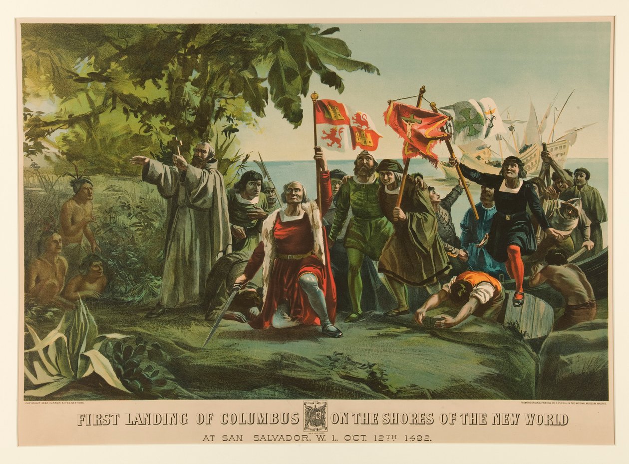 First Landing of Columbus on the Shores of the New World by Currier and Ives