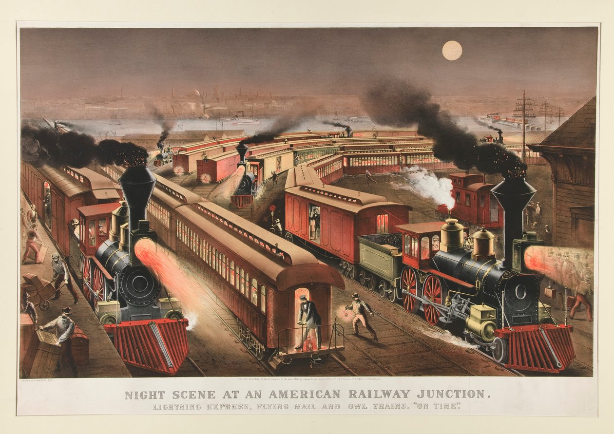 Night Scene at an American Railway Junction by Currier and Ives