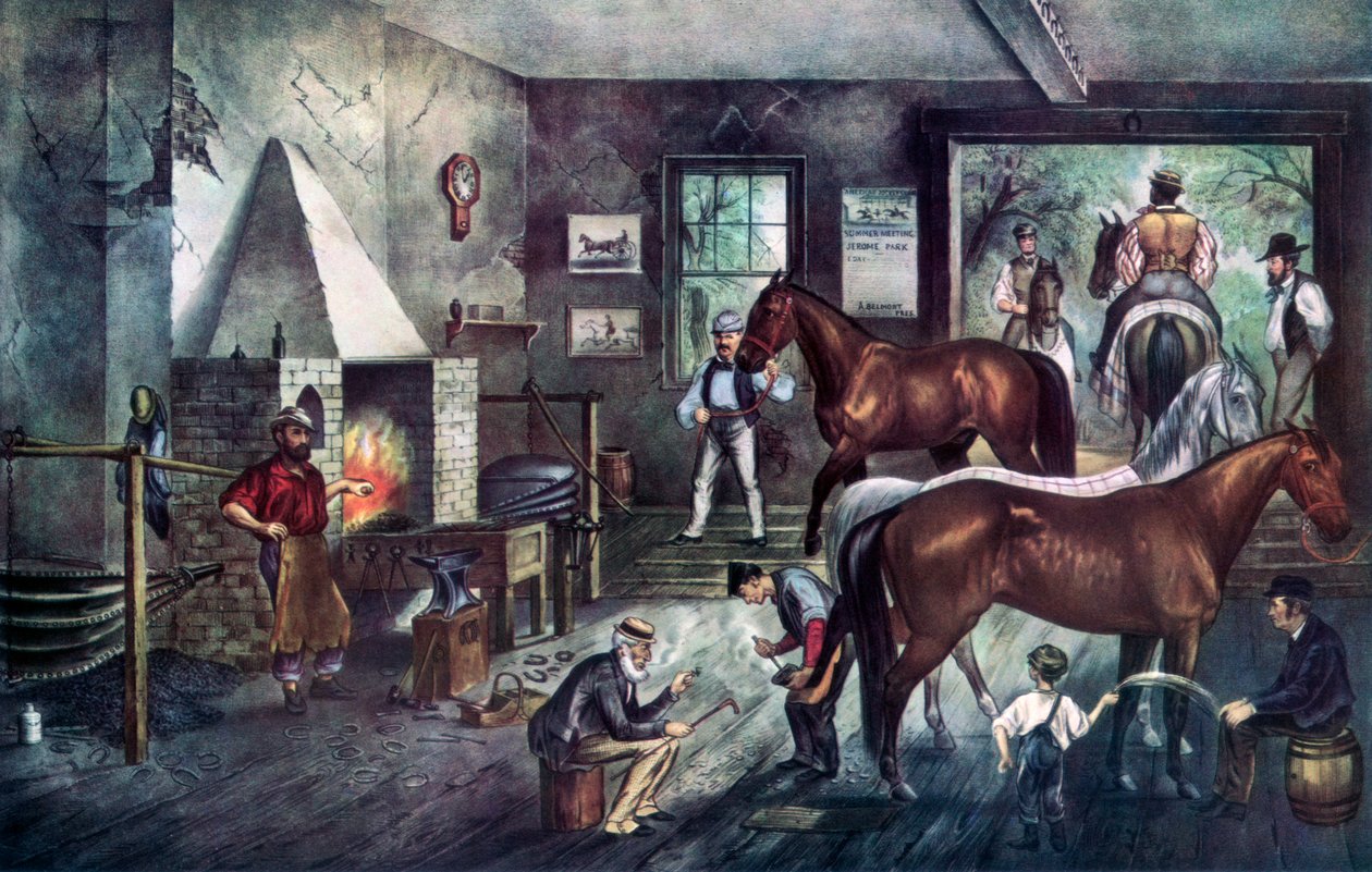Trotting Cracks at the Forge by Currier and Ives