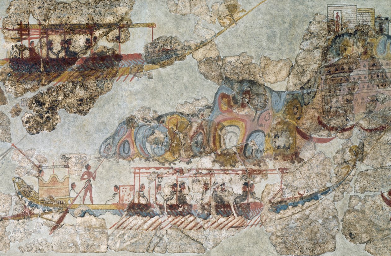 Fleet of ships, fresco from Thera, Southern Cyclades Islands, Greece by Cycladic Cycladic