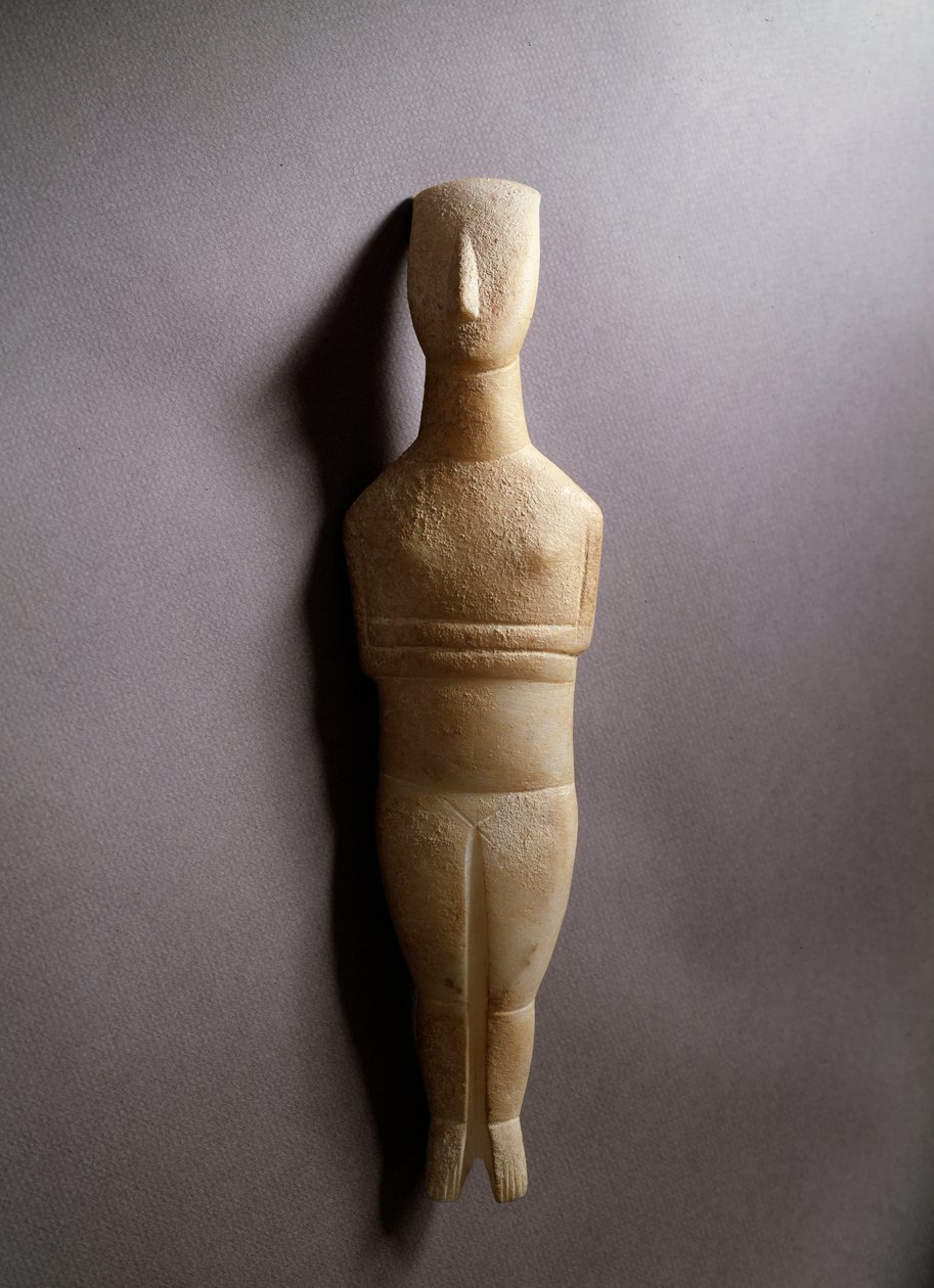Schematic Female Figurine with Ochre Inlays by Cycladic Cycladic