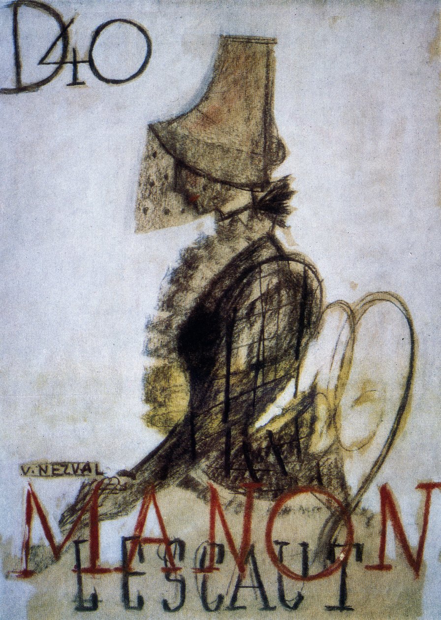 Poster for the premiere of the opera Manon Lescaut by Czech School