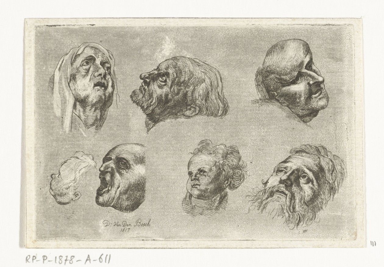 Study Sheet with Seven Heads in Two Rows by D. van den Bosch