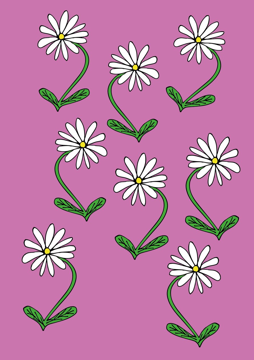 Daisies Repeat Pink Background by Daisy de Villeneuve