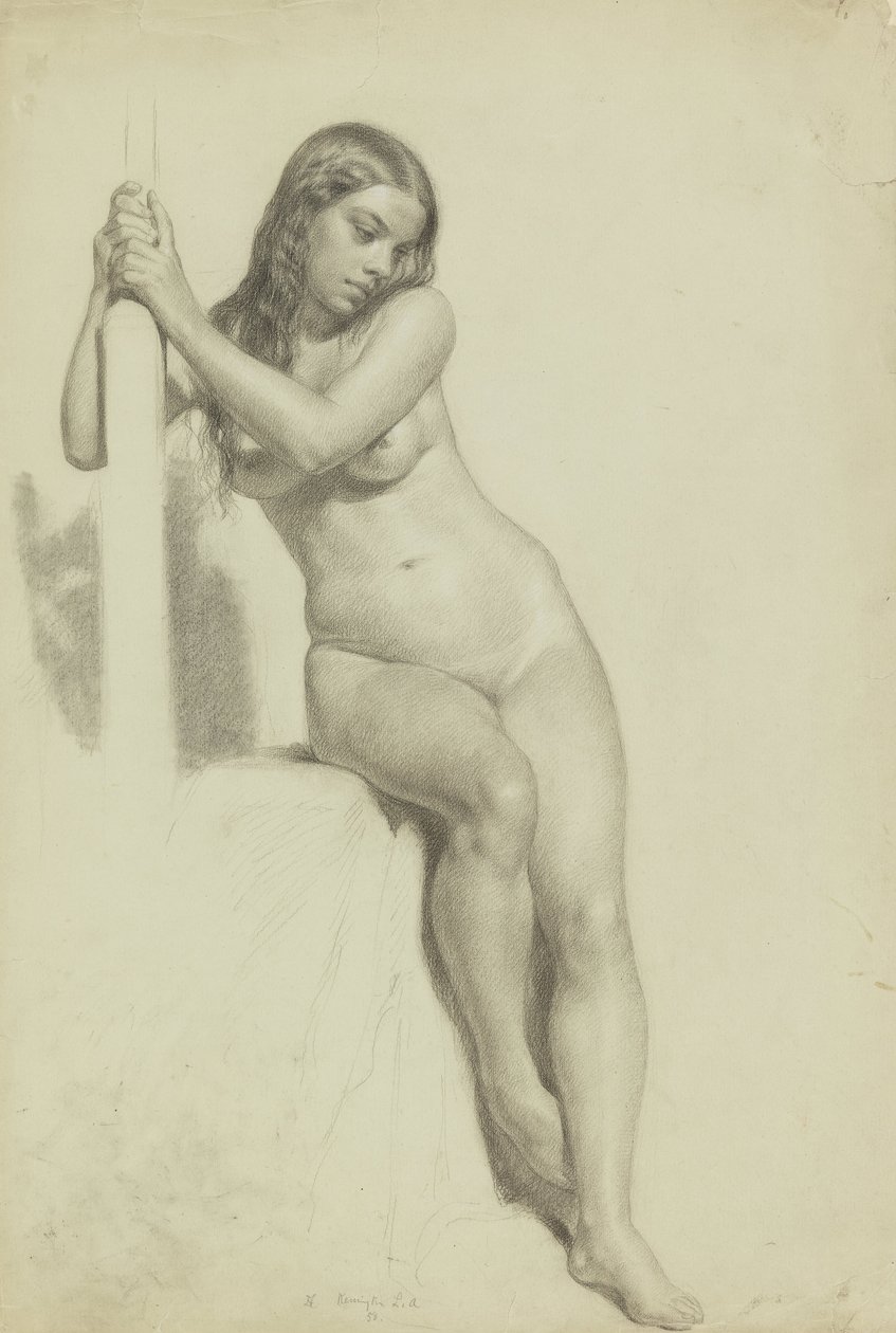 Female Nude Perched on a Stool by Daniel Huntington