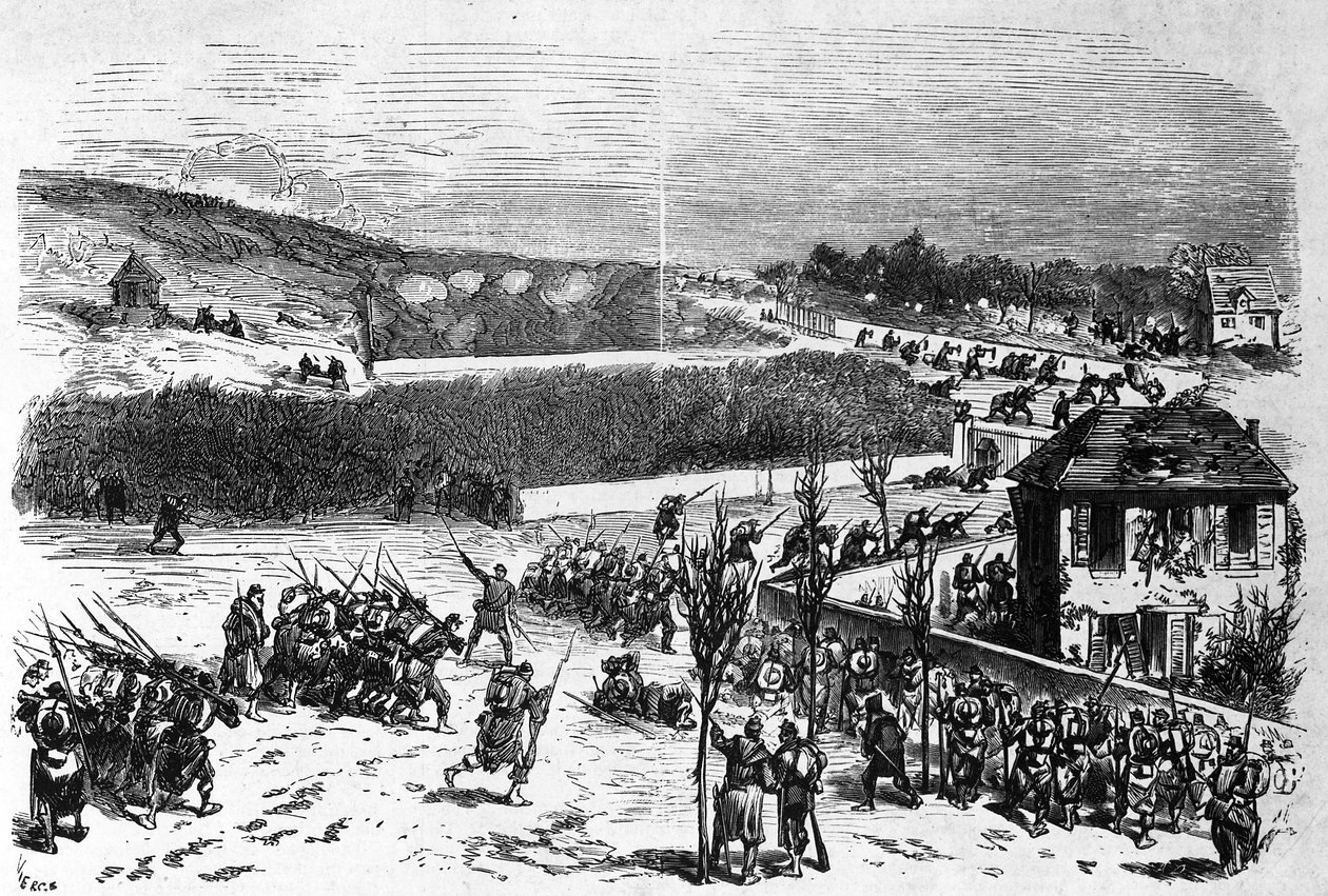 Troops under the command of General de Bellemare at the Battle of Buzenval, late 19th century by Daniel Urrabieta Vierge