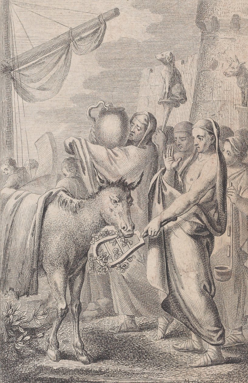 Figures at Right Near a Ship, Some Holding Up Animals Over Their Heads, a Horse at Left by Daniel Berger