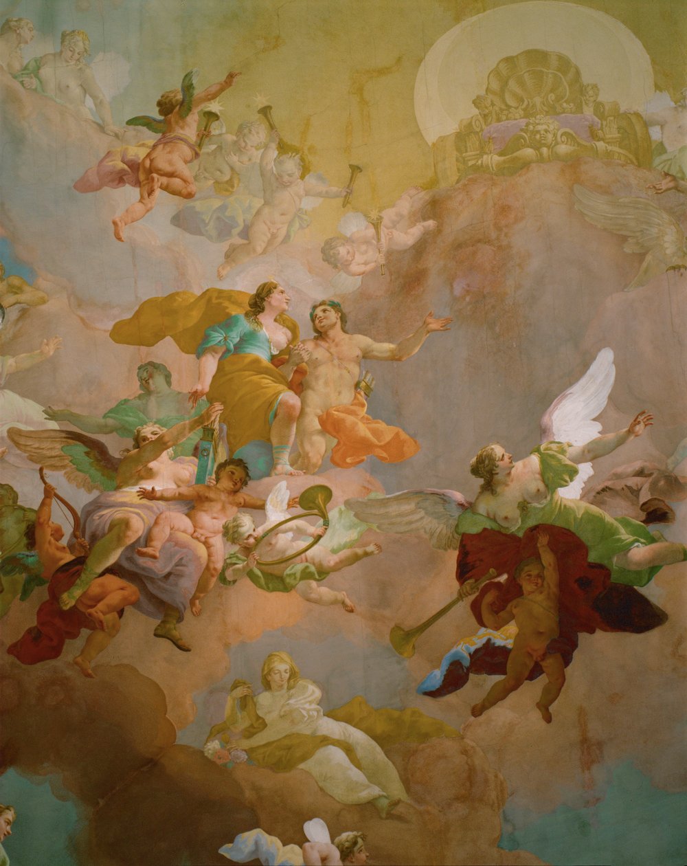 Hermes Guiding Diana, Goddess of the Hunt, onto the Olymp Where Zeus Has Vacated His Throne for Her by Daniel Gran