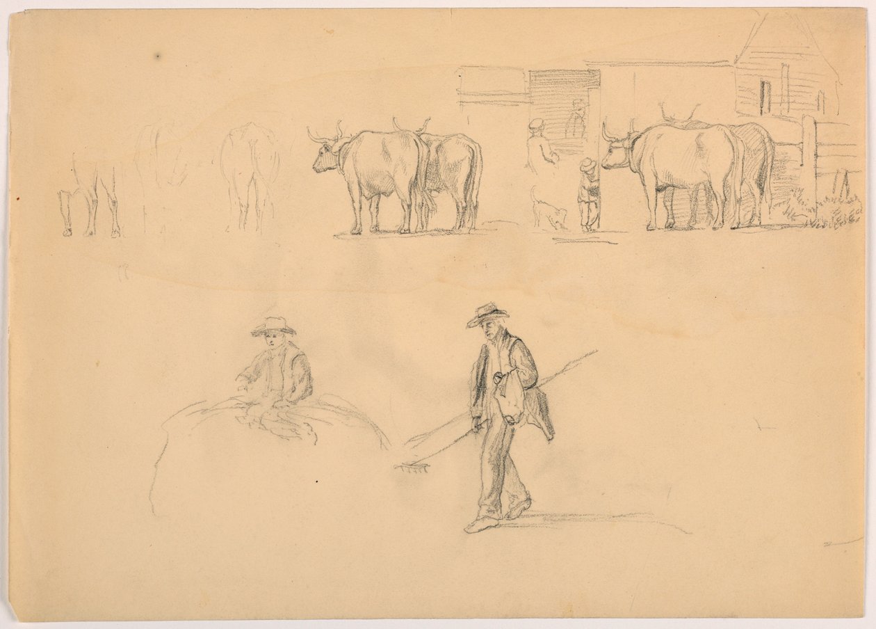 Barnyard; Figures and Oxen, 1878 by Daniel Huntington